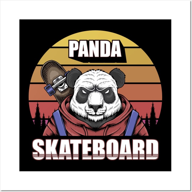 Panda Skateboard Retro Sunset Wall Art by puffstuff